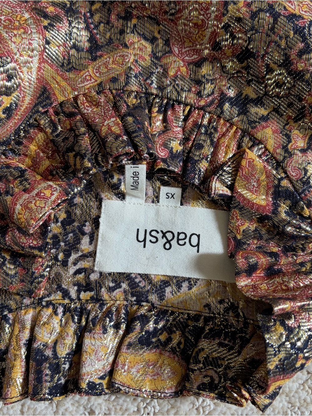 ba&sh Metallic Paisley Long Sleeve Dress in Gold, Black, Pink